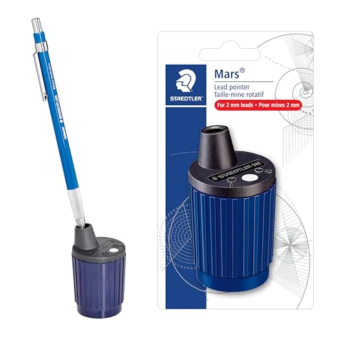 STAEDTLER Mars Lead Pointer - Precision Mechanical Pencil Sharpener with Auto-Stop for 2mm Pencils - Rotary Action with Dust Wiper & Adjustable Cone