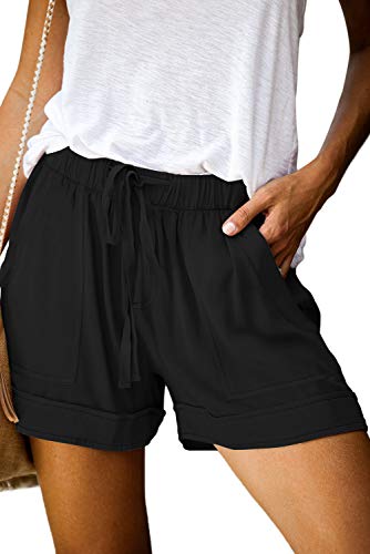 QUEEN PLUS Womens Casual Shorts for Summer Comfy Cotton Solid Color Vacation Shorts Oversized with Pockets Black 3X-Large