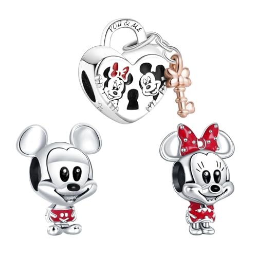 Doyafer 925 Sterling Silver Charms Cartoon Mouse Charm Set Beads For Women Bracelets Necklace 3 Piece/Package (Charm Set- C)