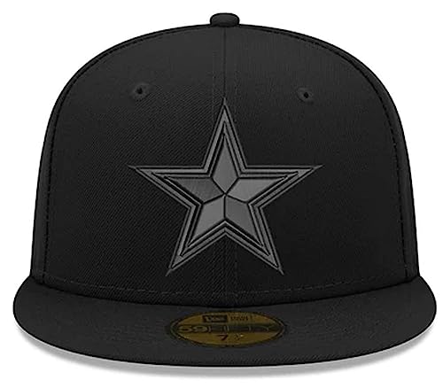 New Era Authentic New Very Rare Men's Cowboys Black On Black Logo 59Fifty Fitted Cap Hat (as1, Numeric, Numeric_7_and_1_Eighth)