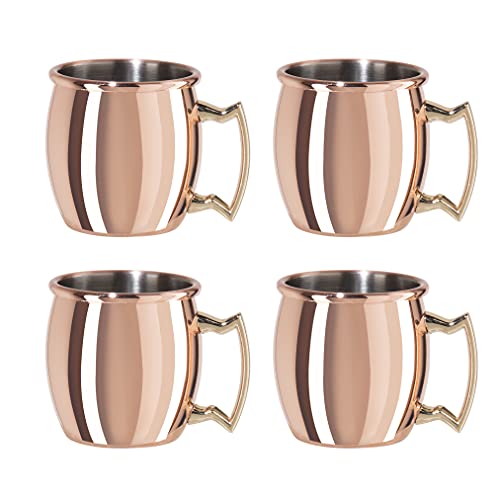 Oggi Set of 4 Mini Moscow Mule Mug Shot Glasses- 2oz Stainless Steel Copper Plated Shot Glass Set w/Handles, Cocktail Cart & Home Bar Accessories, Unique Shot Glasses Make Great Drinking Gifts