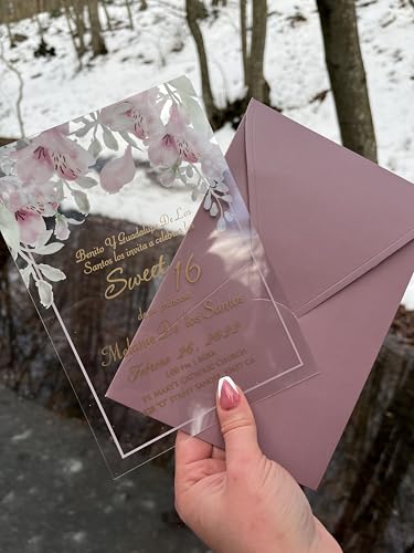 50PCS Acrylic Wedding Invitation, Personalized Clear Invitations, Sweet 16 & Quinceanera Invitations, Custom Acrylic Invitations