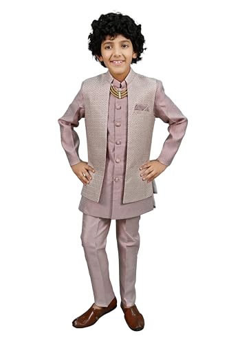 AHHAAAA Kids Thread Zari Work Indo-Western Kurta, Pajama and Waistcoat for Boys