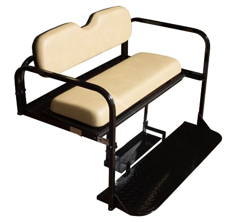 LUXCART EZGO TXT Golf Cart Rear Flip Folding Back Seat Kit, 1995 and Up - Factory Tan Cushions