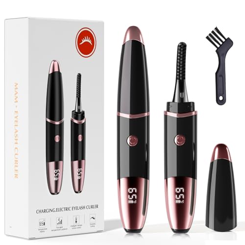 Heated Eyelash Curler, Fast Heat up Within 10s, 24 Hours Long Lasting, Rechargeable Electric Eyelash Curler, Temperature Control, Mini Lash Curler Safe Anti-Burn Eyelash Curle, with LED Display-black