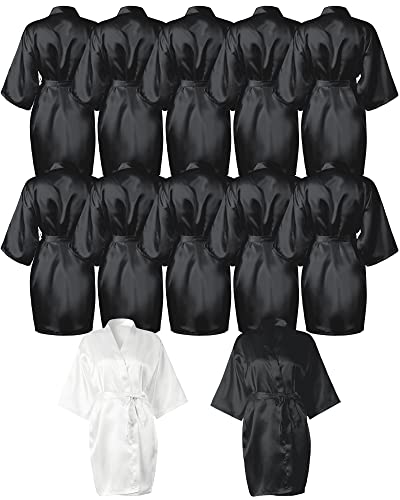 12 Pcs Kimono Robes for Women Silky Bride Bridesmaids Robe Lightweight Short Satin for Wedding Bridal Birthday Party(White, Black)