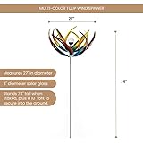 Bits and Pieces - 74" Multi-Color Tulip Wind Spinner - Yard Decorations - Solar Powered Glass Ball - Garden Decoration - Tulip Yard Art