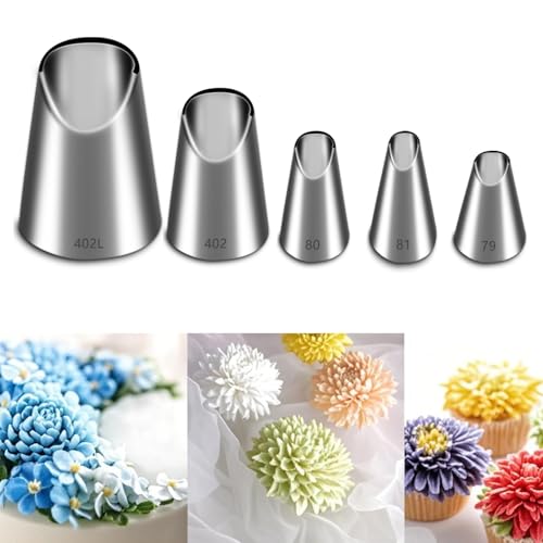Suuker Rose Flower Piping Tips Set, Stainless Steel Chrysanthemum Nozzles, Crinkle Cream Laminating Nozzle Cupcake Pastry Tool For Decorating Cake Tulip Pastry Nozzle Baking Forms Pastry (5 Pieces)