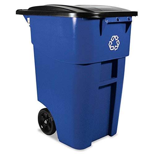 Rubbermaid Commercial Products BRUTE Rollout Heavy-Duty Wheeled Recycling Can/Bin, 50-Gallon, Blue Recycling, for Restaurants/Hospitals/Offices/Warehouses/Garage