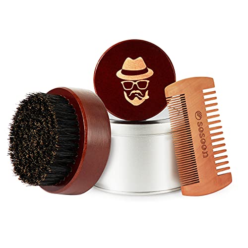 Beard Brush, Pure Boar Bristle Black Walnut Wood Beard Comb Brush for Men To Tame and Soften Your Facial Hair