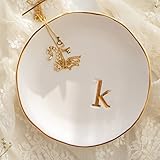 COLLECTIVE HOME - Ceramic Jewelry Tray, Decorative Trinket Dish for Rings Earrings Necklaces Bracelet Watch Keys, Birthday Mother's Day for Women, 4.75", White Surface (K)