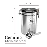 Barvivo Coffee Canister for Ground Coffee & Coffee Beans - Airtight Coffee Container with CO2-Release Valve, Date Tracker & Measuring Scoop - Coffee Accessories Ideal as Valentines Day Gifts - Silver