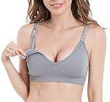 Suekaphin Nursing Bra 5pack Wireless Deep V Neck Maternity Bralette Sleeping Breastfeeding with Extenders,Large,SORT Rib Surface-A