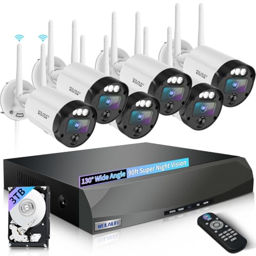 【90ft Super Night Vision】 Outdoor Wireless Security Camera System, Wireless Cameras for Home Security, WiFi Video Surveillance DVR Kits