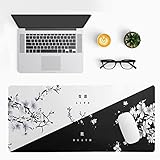 Black and White Japanese Cherry Blossom Gaming Mouse Pad Sakura Death Life Flower Mat 31.5x11.8 Inch Texture Non-Slip Rubber Base Mousepad Stitched Edges Keyboard Desk Pad for Office Home Game