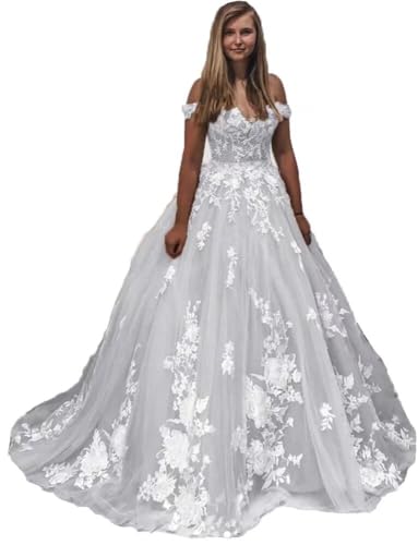 Yuxin Boho Lace Wedding Dresses with Sleev 2025 Off Shoulder Beaded Ball Gown Wedding Gown for Women Ivory Us16 Plus Size