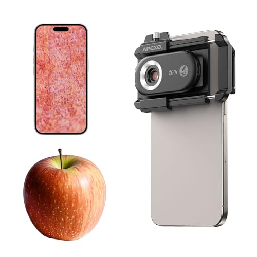 Apexel 200X Phone Microscope Lens Zoom Portable Pocket with CPL Lens and LED/UV Lamp, Inspection of Insect Structures, Flaws in Jewelry, and Circuit Boards,Universal Fixture for iPhone/Android