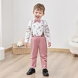 Boys Formal Outfit Suits for Boys Boy Dress Shirt with Bowtie/Suspender Pants for Formal Dinner 6-7 Years Pink