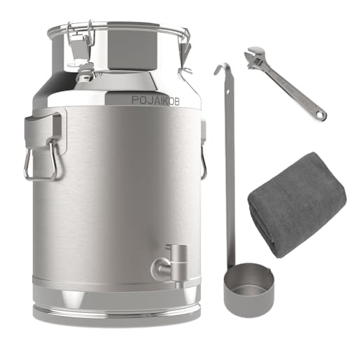 POJAIKOB Milk Can, 5 Gallon with Spigot and Ladle Milk Can, 304 Stainless Steel 20L Locking Sealed Lid Bucket - Airtight Food Storage Container for Home, Farm, Commercial Kitchen (Milk/Wine/Grains)