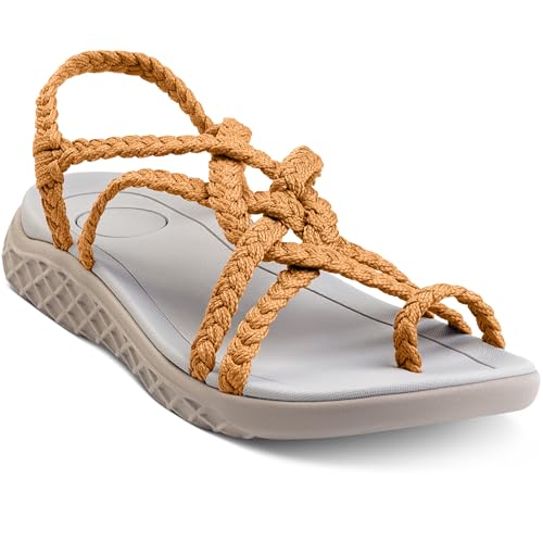 Plaka Explore Hiking Sandals for Women, Arch Support women's Walking Sandals with Adjustable Straps, Waterproof Strappy Sandals for Beach, poolside and Travel|Sand Yellow, size 6