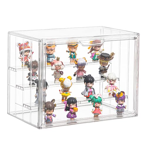 Display Case for Collectibles 4 Layer Updated Adjustable Acrylic Display Case with Magnetic Door Clear Stackable Display Box Hobby Display Cases for Figures, 1 Pack