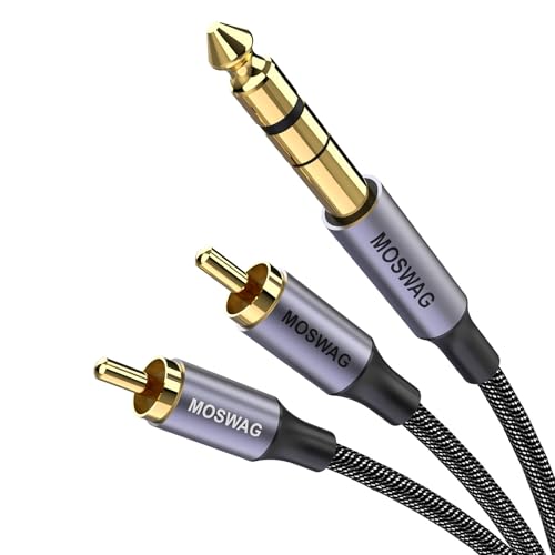 MOSWAG Gold-Plated 6.35mm 1/4 inch Male TRS Stereo Plug to 2 RCA Phono Male Audio Y Splitter Cable,Connector Wire Cord Plug