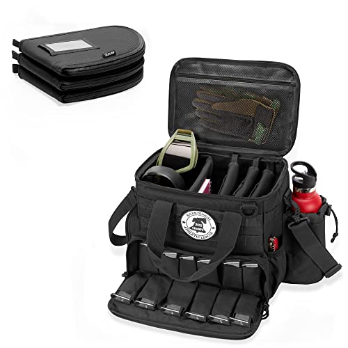 DSLEAF Tactical Gun Range Bag with 3 Pistol Cases, Gun Duffle Range Bag with 12X Magazine Slots and Extra Pockets for Shooting and Hunting