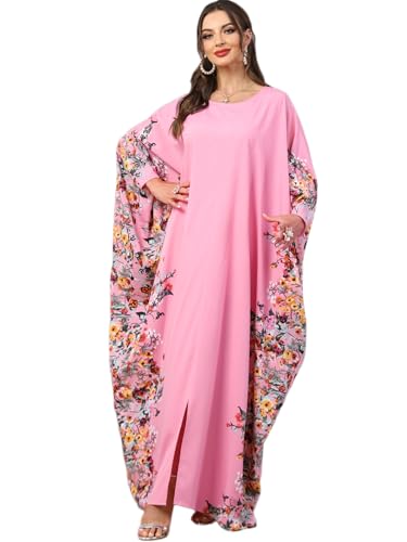 Qianliniuinc Muslim Clothes for Women - Abaya Dress for Women Dubai Kaftan Dresses Plus Size Eid Prayer Outfit Ramadan Abaya Oversized Islamic Middle Eastern Muslim Clothing Pink