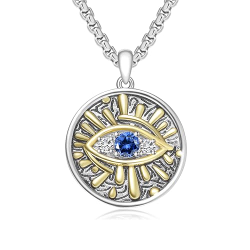 YEESIA Evil Eye Necklace Sterling Silver Devil's Eyes Gold Plated Pendant All Seeing Eye Necklace Protection Charm Jewelry Birthday Mother's Day Graduation Gifts for Men Women