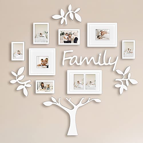 HELLO LAURA - Picture Frame Collage Large Wall Hanging Photo Frames Elegant Tree Collage Frame Gifts for Family Friends 4x6 inch Home Wall Decor Gallery Display (White -Family Tree Shape)