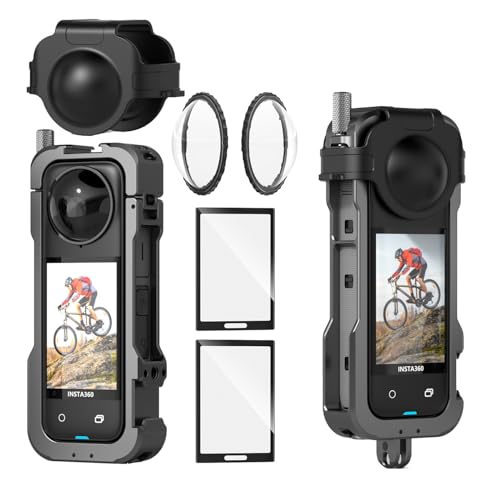 debous Insta 360 X4 Aluminum Metal Frame Cage Bag Case Lens Guards with Silicone Lens Cap Screen Protector for Insta360 X4 X 4 Camera Accessories Kit Multi-use Mount Clamp Adapter