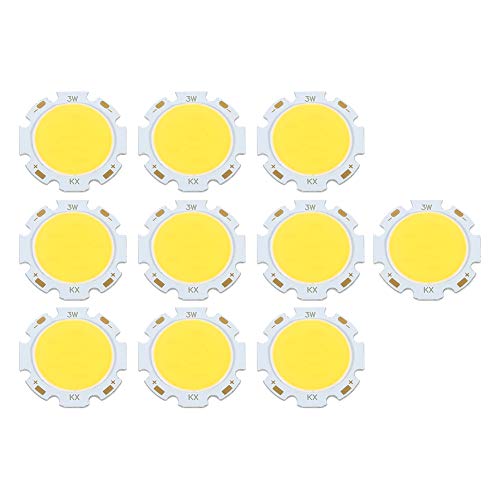 TOPINCN 10pcs LED Chips 3W Round COB High Power LED Chip Bulb Lamp Light Chip Chip Lights with Optional Warm White/White/White(Light 4000K)