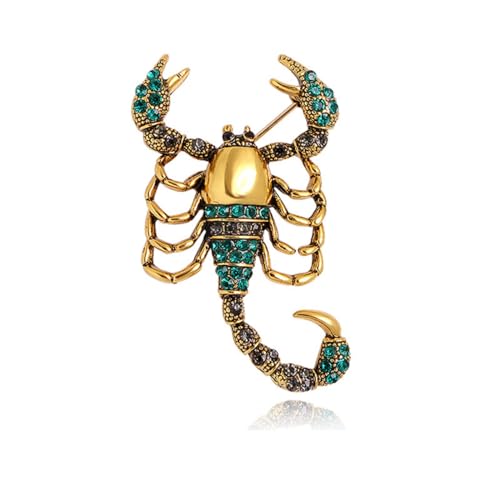 Scorpion Brooch Pin for Men, Vintage Scorpion Rhinestone Metal Lapel Pin, Insect Enamel Brooch Shawl Clip with Green Rhinestones Prom Jewelry Tie Pins Gift for Boy