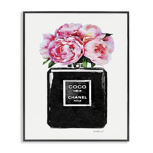 Stupell Industries agp-106 Glam Perfume Bottle Flower Black Peony Pink Wall Art, 11 x 14