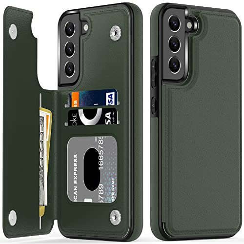 LETO Galaxy S22 Case,Luxury Flip Folio Leather Wallet Case Cover with Card Slots and Kickstand for Girls Women,Protective Phone Case 6.1" Green