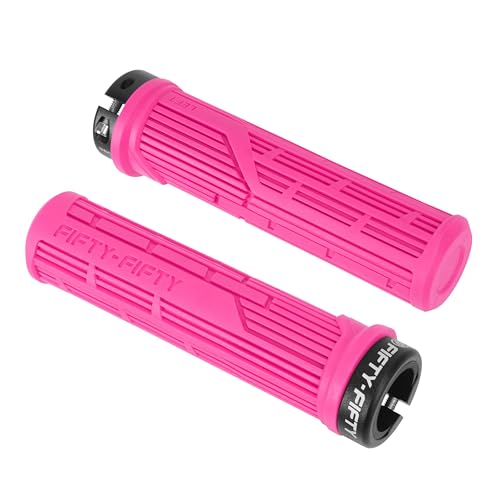 FIFTY-FIFTY Mountain Bike Grips, Single Lock-on MTB Handlerbar Grips, Soft and Comfortable, Non-Slip Locking Bicycle Handle for All Mountain, Enduro, Downhill (Pink)