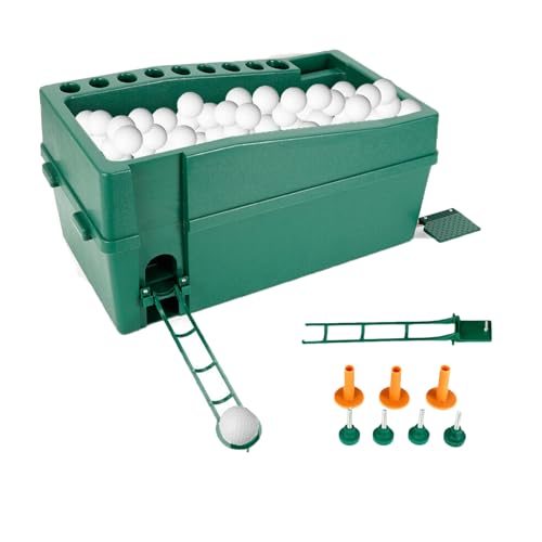 FXEIPOL Automatic Golf Tee Machine 100 Balls Golf Ball Dispenser with Batting Stand, Auto Golf Batting Machine for Driving Ranges, Golf Ball Game, Sports Gaming Clubs
