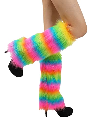 Verdusa Women's Striped Fur Leg Warmers Furry Fuzzy Long Boot Cuff Covers Multicolor one-size