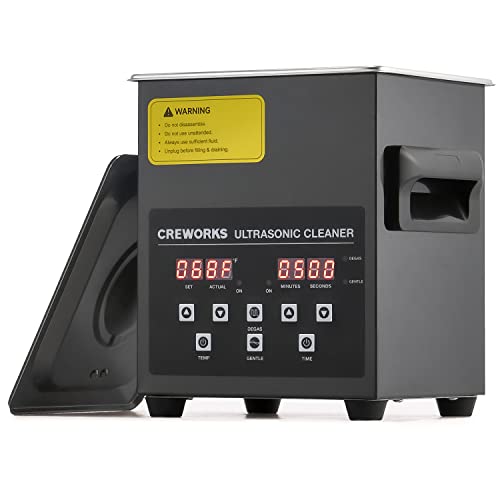 CREWORKS 2L Digital Ultrasonic Cleaning Machine with Degas and Gentle Mode, 60W Ultrasonic Cleaner Machine with Heater and Timer, 0.5 gal Ultrasound Cleaner for Retainer Watch Denture Glasses More