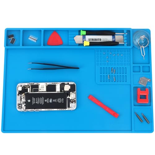 STREBITO Soldering Mat Electronics Repair Mat, Silicone Work Mat Heat Resistant 932°F, Magnetic Mat for Screws and Tools, Solder Mat Silicone Pad for Watch, Phone, Eyeglass, Knife, Size 13.8 "x 9.9"