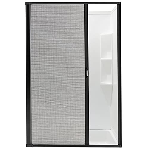 Camper Comfort RV Retractable Rolling Shower Doors | 4 Sizes - 2 Color Options | Replacement Shower Door | Woven Mesh Vinyl (48W x 65H, Black)