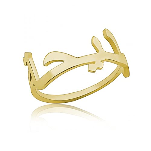 LONAGO Arabic Name Ring Personalized, 925 Sterling Silver Custom Arabic Name Ring Birthday Gift for Women (gold color, Sterling Silver)