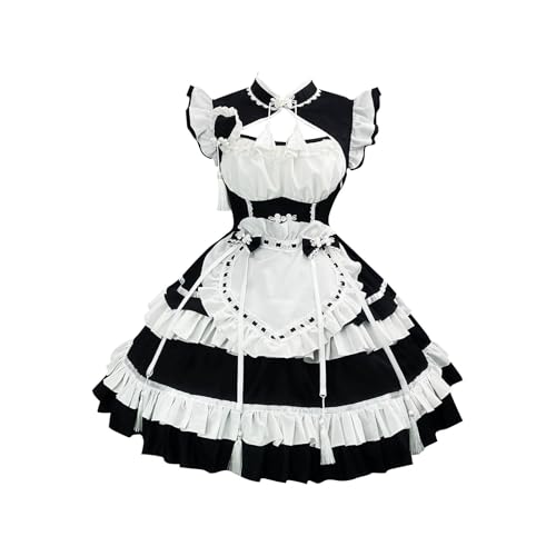 Women Sweet Lolita Dress Puff Sleeve Bow Cute Princess Halloween Cosplay Party Dress Lace Layers A Line Maid Dresses