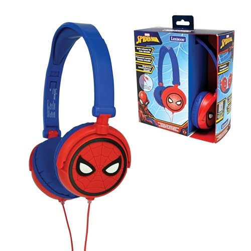 LEXIBOOK Marvel Spider-Man Peter Parker Stereo Headphone, Kids Safe, Foldable and Adjustable, red/Blue, HP010SP