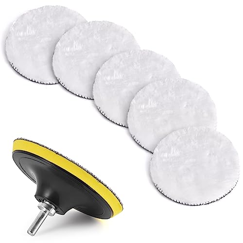 Kshineni 7 Pcs 5 Inch (125 mm) Wool Polishing Buffing Pad Car Polisher Buffer Drill Attachment with M14 Drill Adapter