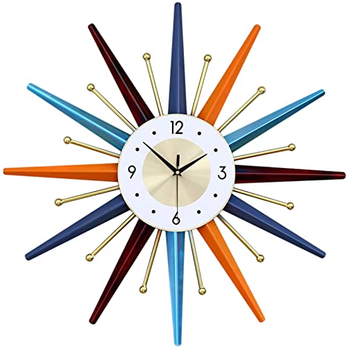 Vctrqov Large Wall Clock 22 Inch Modern Wall Clock Starburst Mid-Century Modern Decor Non-Ticking Battery Operated Colorful Clock Home Decorations for Living Room Bedroom Kitchen Office
