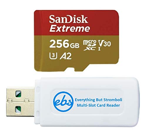 SanDisk Extreme 256GB MicroSDXC Memory Card for DJI Pocket 2 Osmo Series UHS-1 U3 / V30 A2 4K Class 10 Speed Grade 3 (SDSQXA1-256G-GN6MN) Bundle with 1 Everything But Stromboli SD & Micro Card Reader