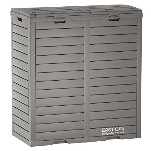 EAST OAK 76 Gallon Outdoor Trash Can | Waterproof Resin Garbage Can with Tiered Lid & Drip Tray | Outside Trash Bin for Patio | Kitchen, Backyard & Deck | Gray Color