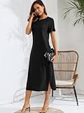 Naggoo Women Short Sleeve Loose Plain Maxi Pockets Dresses Casual Fit Tshirt Long Dresses Black