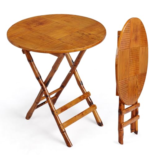 VINGLI 26.5 Inch Foldable Bamboo Round Table - Portable Lightweight Design for Indoor/Outdoor Use, Easy Assembly & Space-Saving Storage